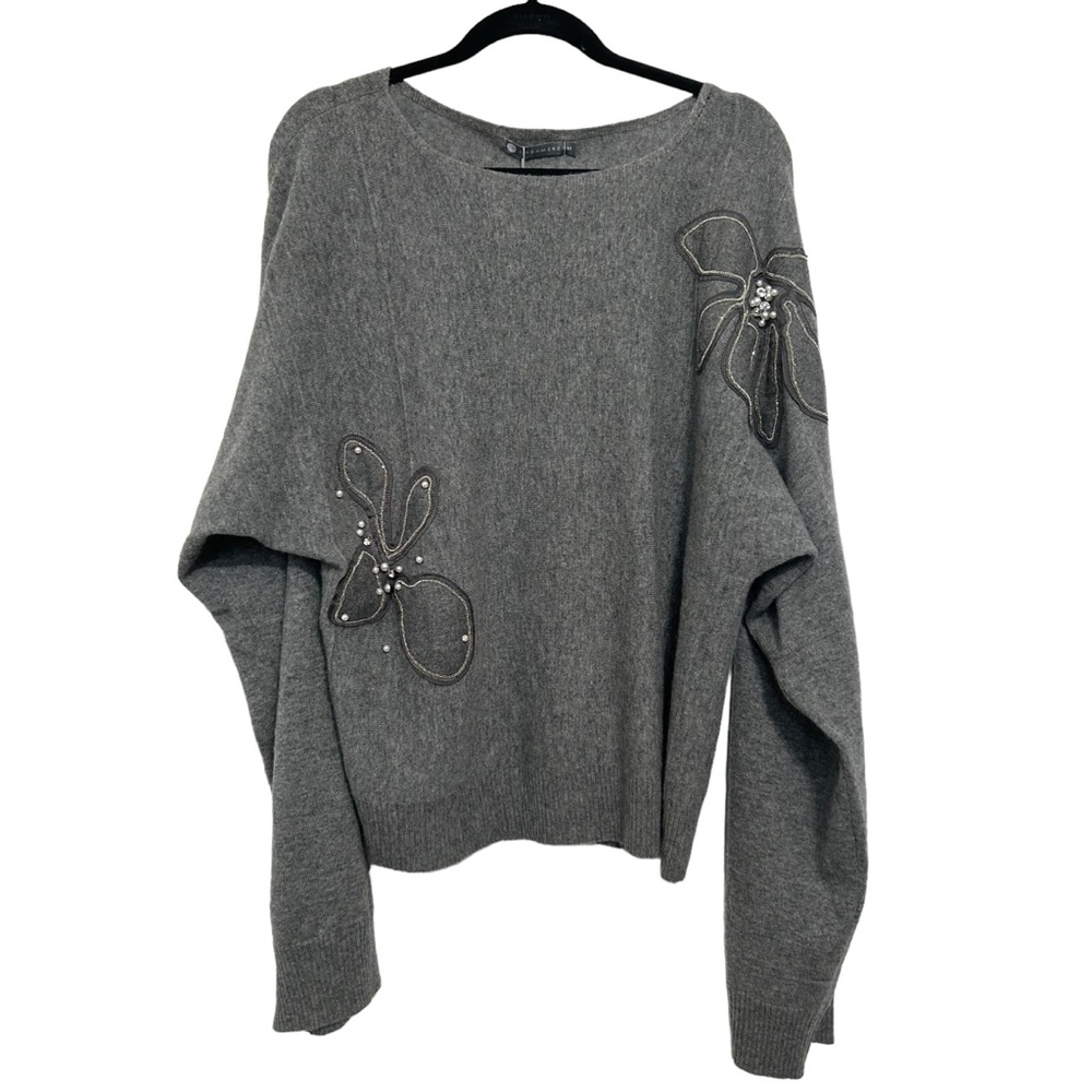 NWT InCashmere Oversized Sweater Sz M Gray